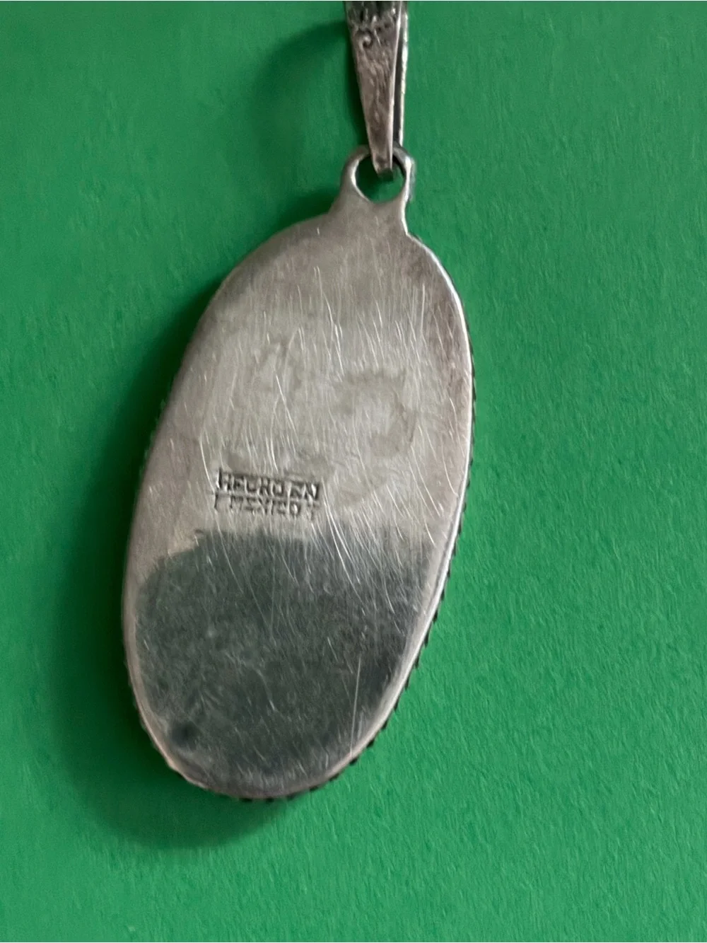 Taxco Iridescent Green and Blue Abalone Mushroom Pendant Necklace